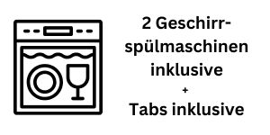 icon, ausstattung, tiny house, ferienhaus, 2 geschirrspuelmaschinen, spuelmaschinen, tabs, inklusive