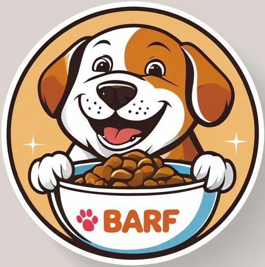 rundes logo mit barf hundefutter und hund, erstellt mit canva ai