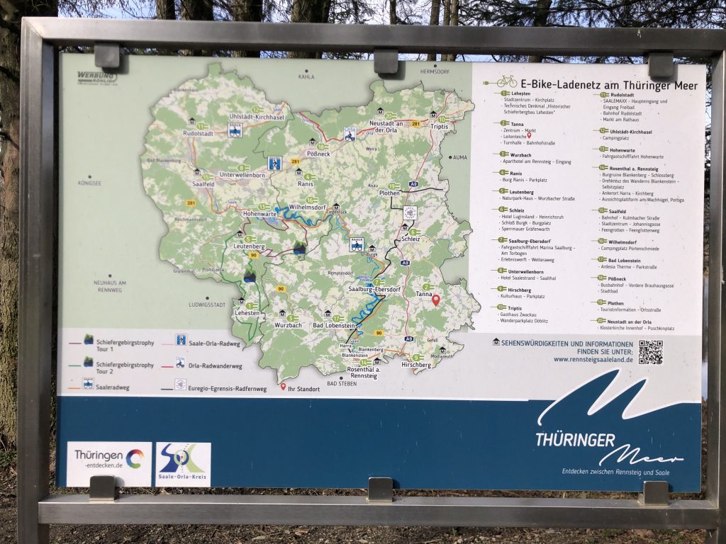 e-bike ladenetz thüringer meer, Übersichtskarte, ladestationen, elektrofahrrad laden, pedelec laden, elektrofahrrad touren vogtland